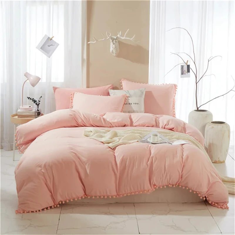Furball Tassel Duvet Cover Set – King/Queen, Faux Fur, No Sheet