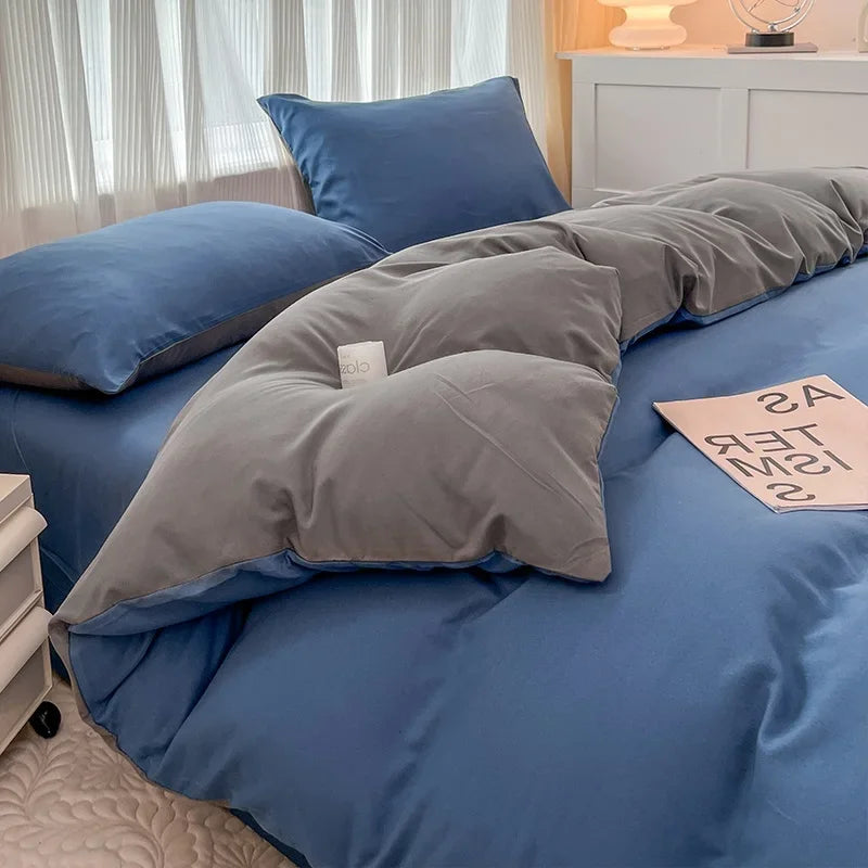 2-side Solid Color Brush Fabric Bed Set- 4 Pieces