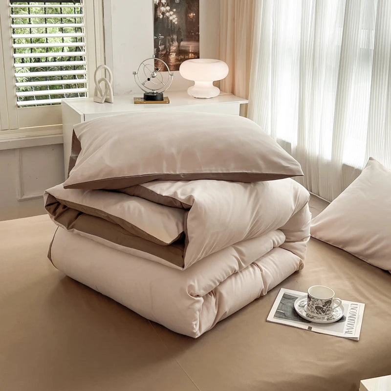2-side Solid Color Brush Fabric Bed Set- 4 Pieces