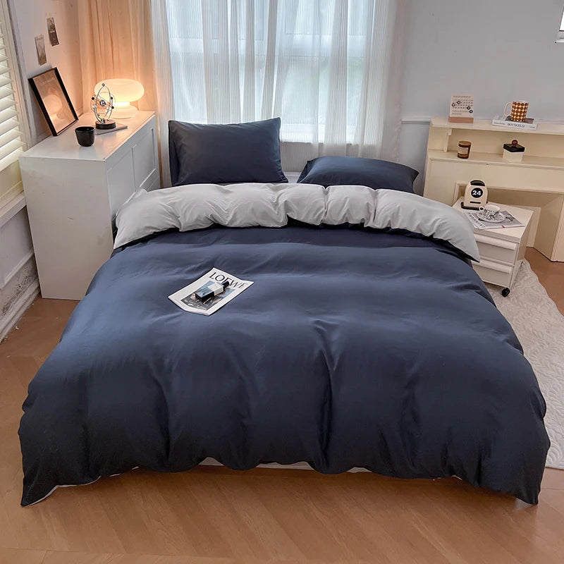 2-side Solid Color Brush Fabric Bed Set- 4 Pieces