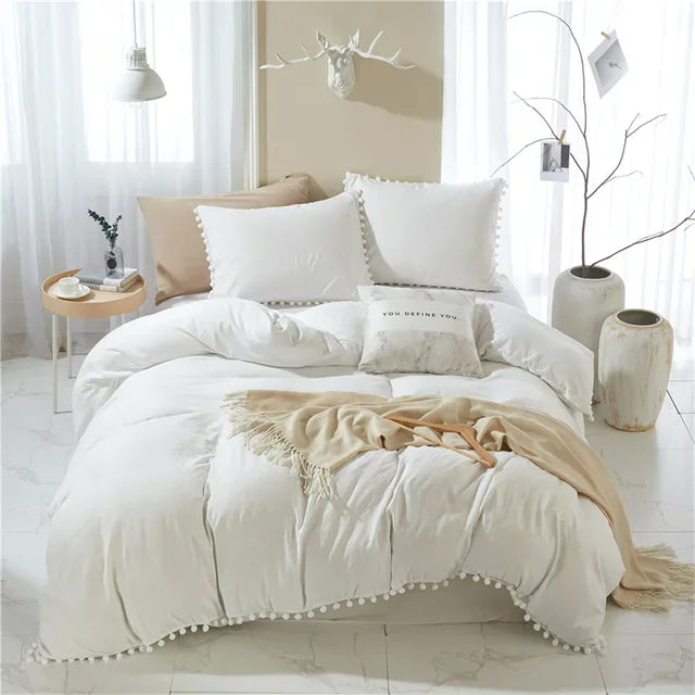 Furball Tassel Duvet Cover Set – King/Queen, Faux Fur, No Sheet