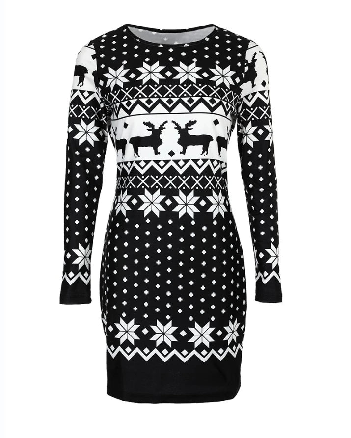 Christmas Dresses for Women Christmas Tree Print Long Sleeve O-neck Casual Bodycon Mini Dress 2022 Fashion Autumn
