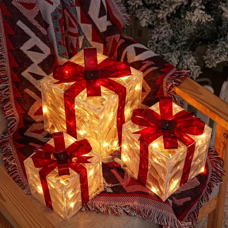 Three Sets Of Christmas Luminous And Exquisite Decorative Lights, Detachable Gift Box And Lighting Fixture