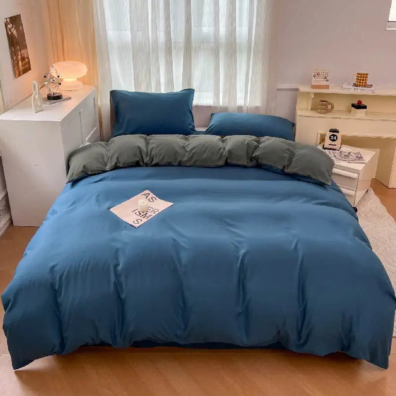 2-side Solid Color Brush Fabric Bed Set- 4 Pieces