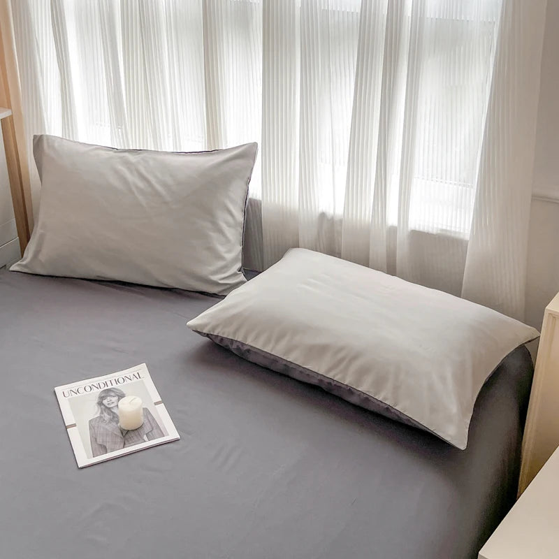 2-side Solid Color Brush Fabric Bed Set- 4 Pieces