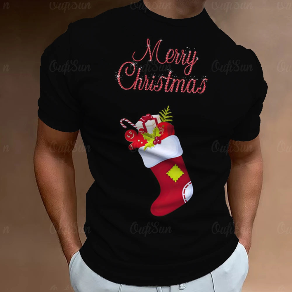 Christmas T-Shirts For Men 3d Santa Claus Printed Short Sleeved T Shirts