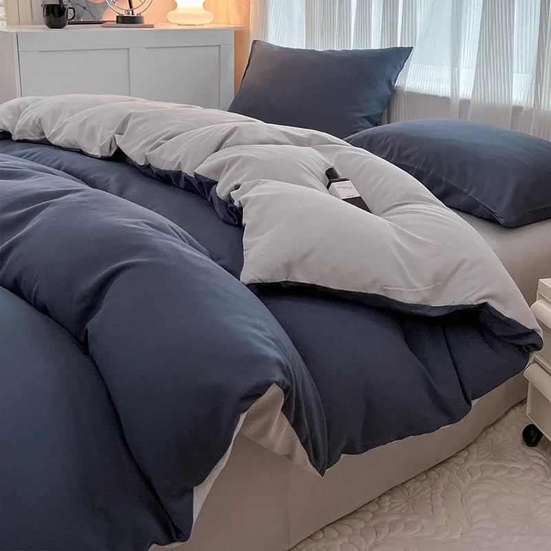 2-side Solid Color Brush Fabric Bed Set- 4 Pieces