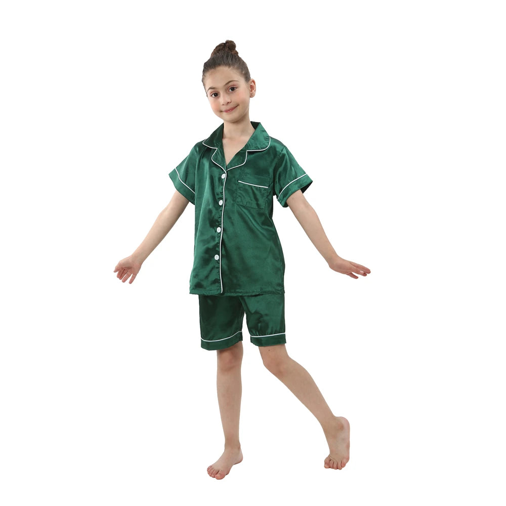Unisex Christmas  Red Green Gold satin Pajamas 2-13 Years kids