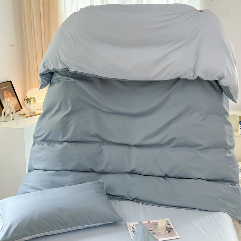 2-side Solid Color Brush Fabric Bed Set- 4 Pieces