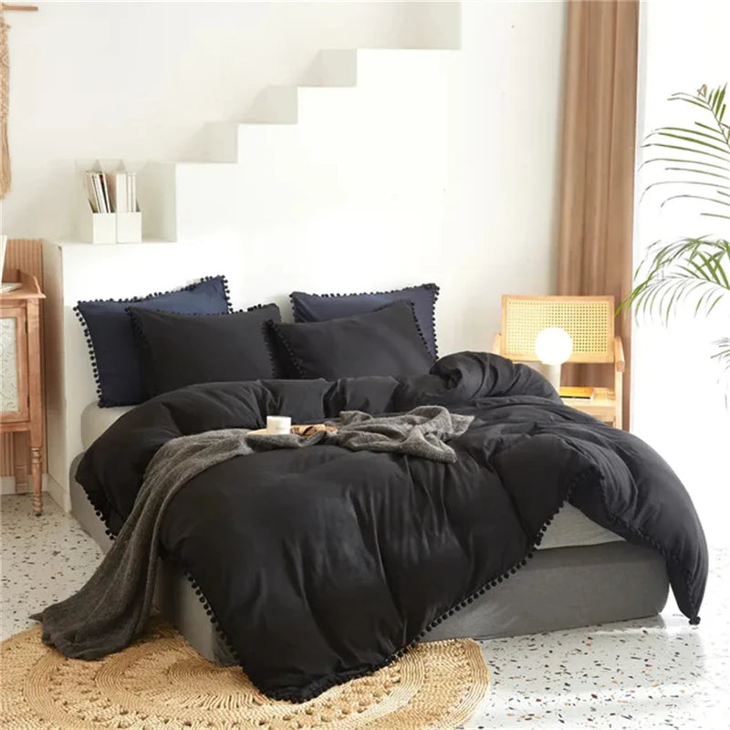 Furball Tassel Duvet Cover Set – King/Queen, Faux Fur, No Sheet
