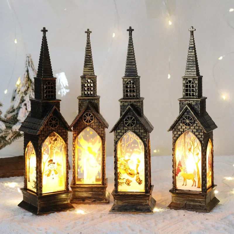 Christmas Decoration LED Electronics Wind Lantern Small Church Ornament
