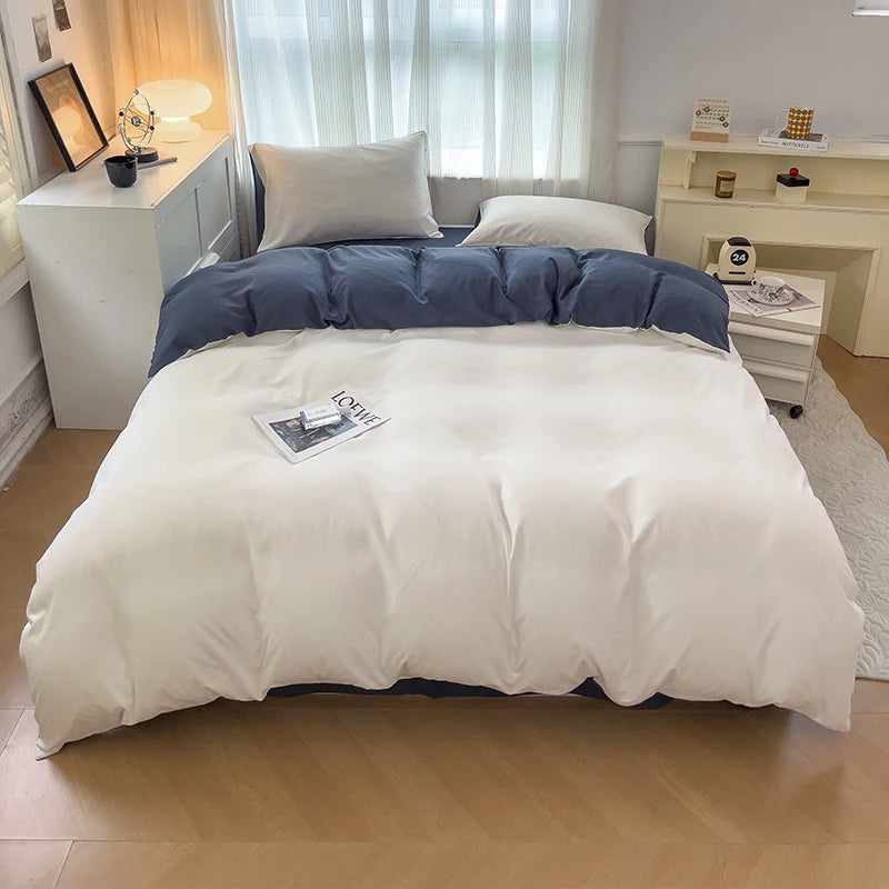 2-side Solid Color Brush Fabric Bed Set- 4 Pieces