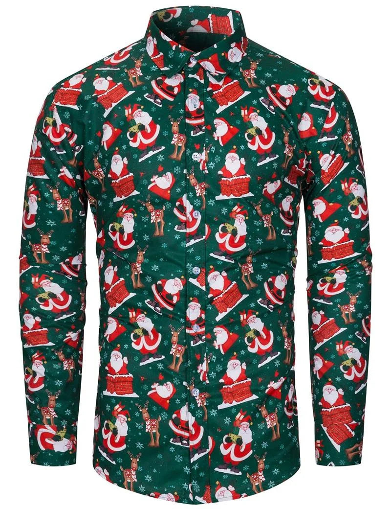 Christmas Theme 3D Printed Men's Button Shirts Fashion