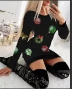 Christmas Dresses for Women Christmas Tree Print Long Sleeve O-neck Casual Bodycon Mini Dress 2022 Fashion Autumn