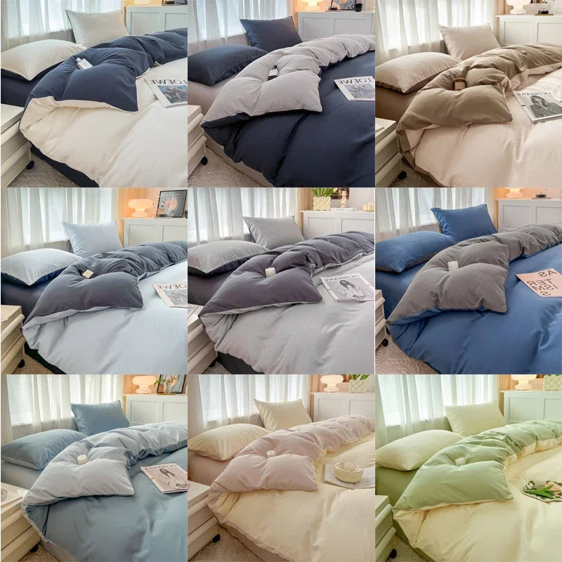 2-side Solid Color Brush Fabric Bed Set- 4 Pieces