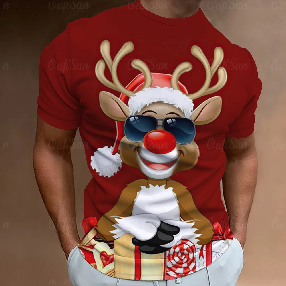 Christmas T-Shirts For Men 3d Santa Claus Printed Short Sleeved T Shirts