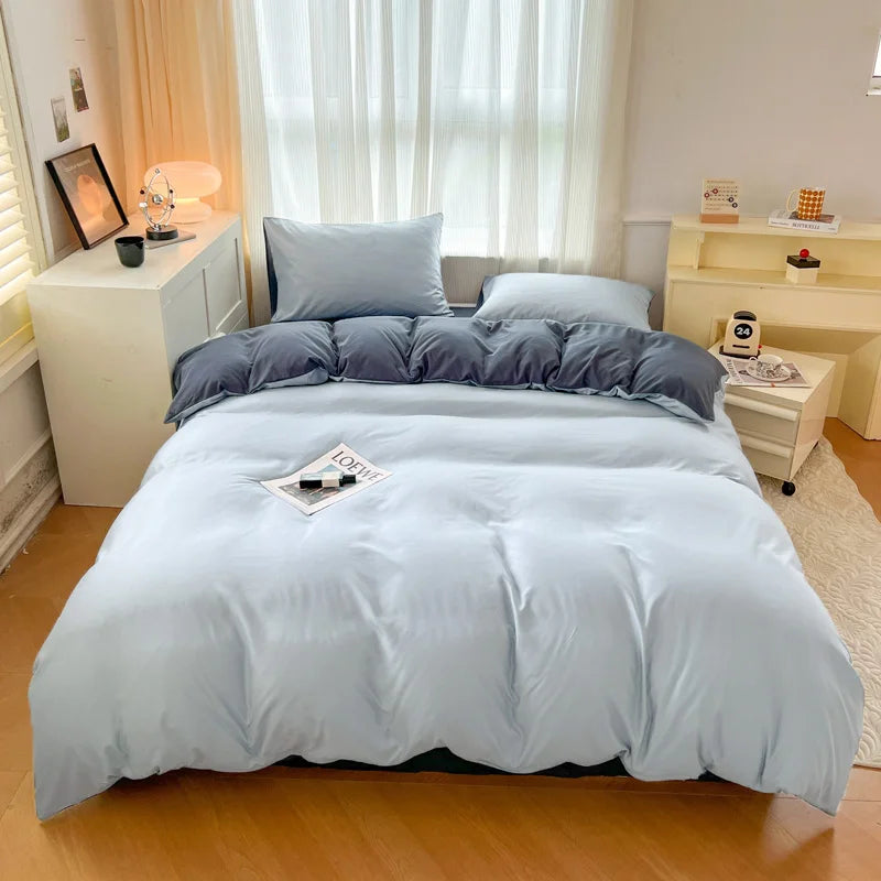2-side Solid Color Brush Fabric Bed Set- 4 Pieces