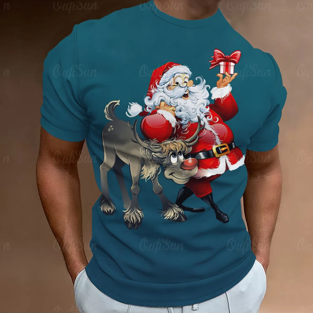 Christmas T-Shirts For Men 3d Santa Claus Printed Short Sleeved T Shirts