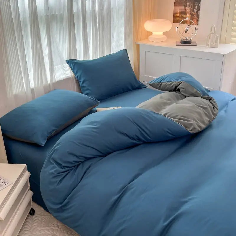 2-side Solid Color Brush Fabric Bed Set- 4 Pieces