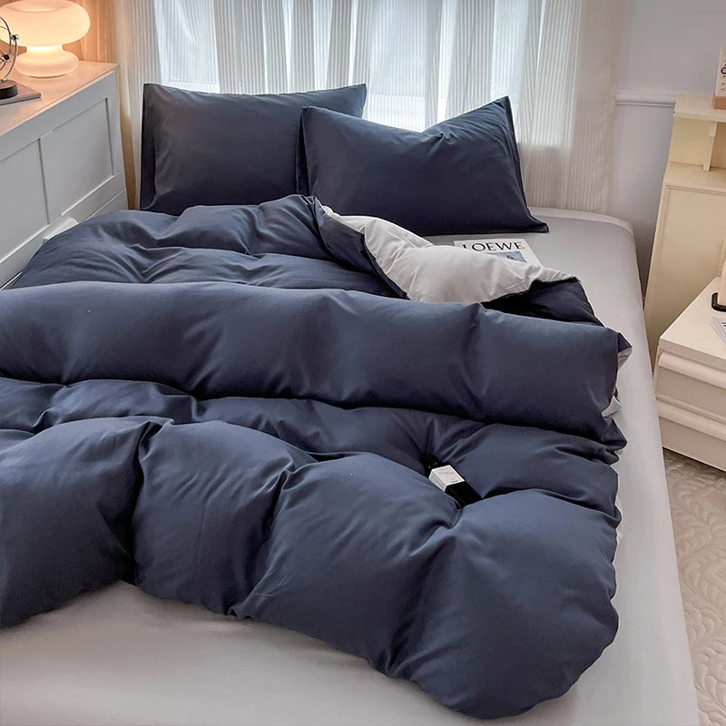2-side Solid Color Brush Fabric Bed Set- 4 Pieces