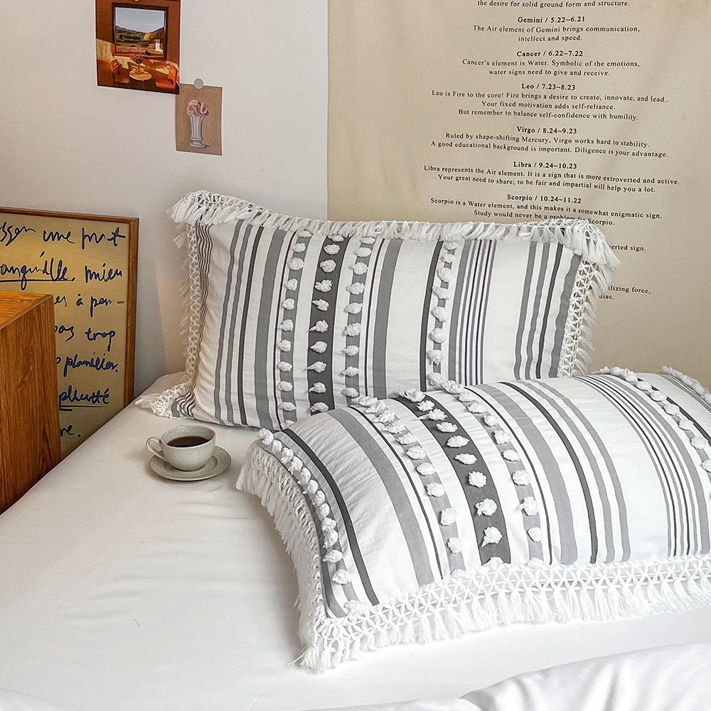 3-Pc Tassel Duvet Cover Set – Soft Polyester, All-Season