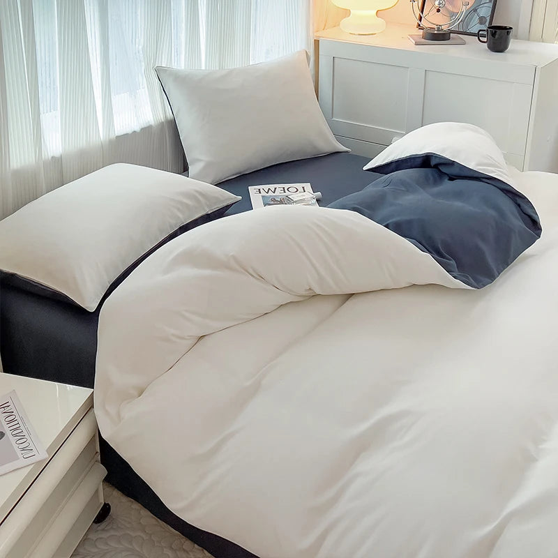 2-side Solid Color Brush Fabric Bed Set- 4 Pieces