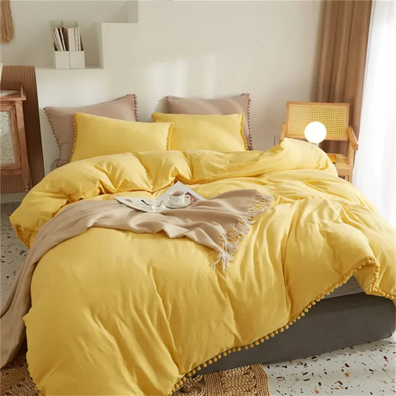 Furball Tassel Duvet Cover Set – King/Queen, Faux Fur, No Sheet