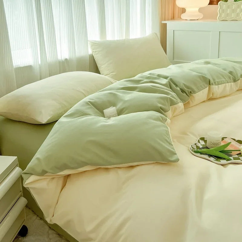 2-side Solid Color Brush Fabric Bed Set- 4 Pieces
