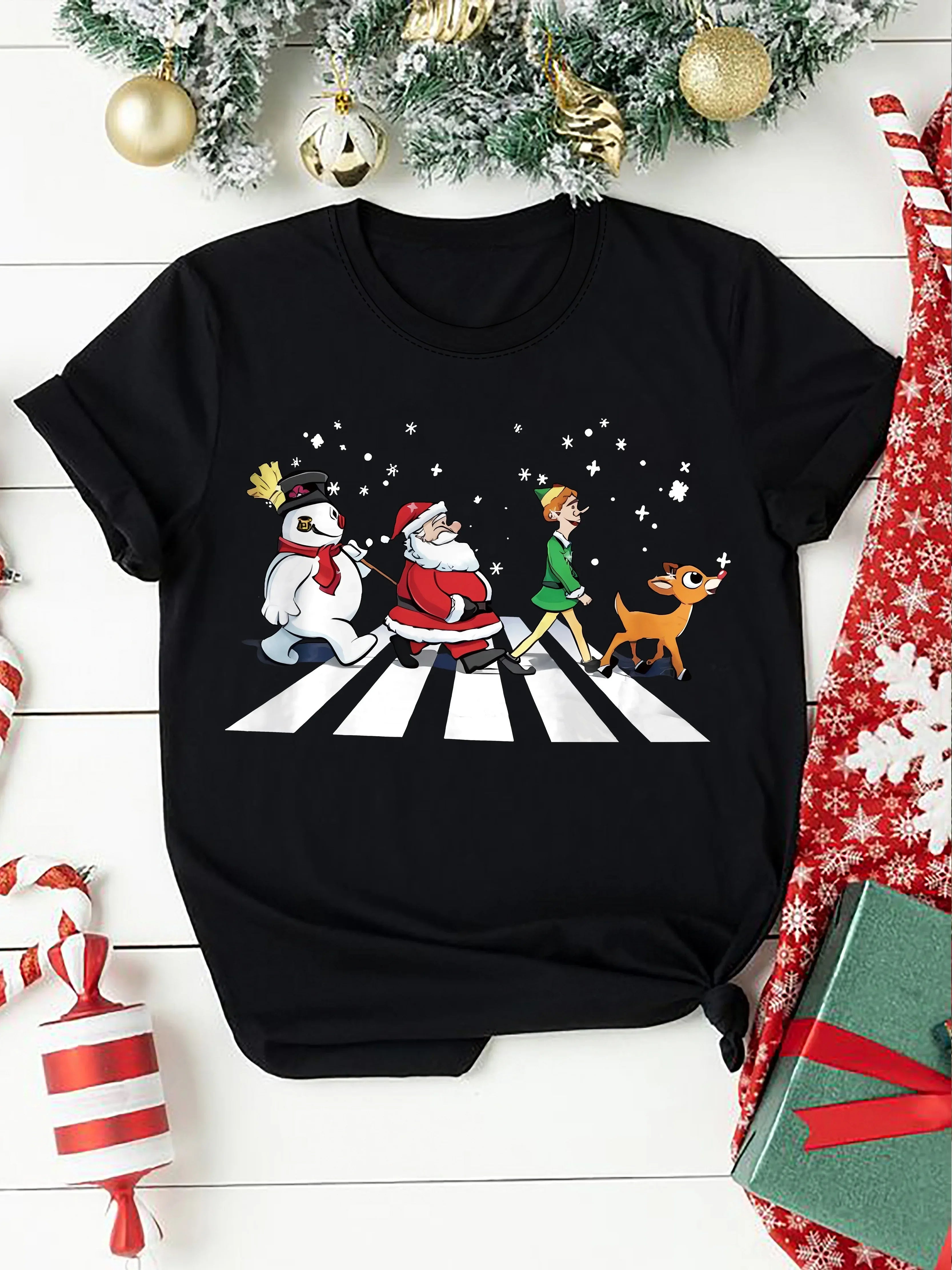 Christmas Graphic Print Women's T-shirt Casual Short Sleeve Crew Neck Top
