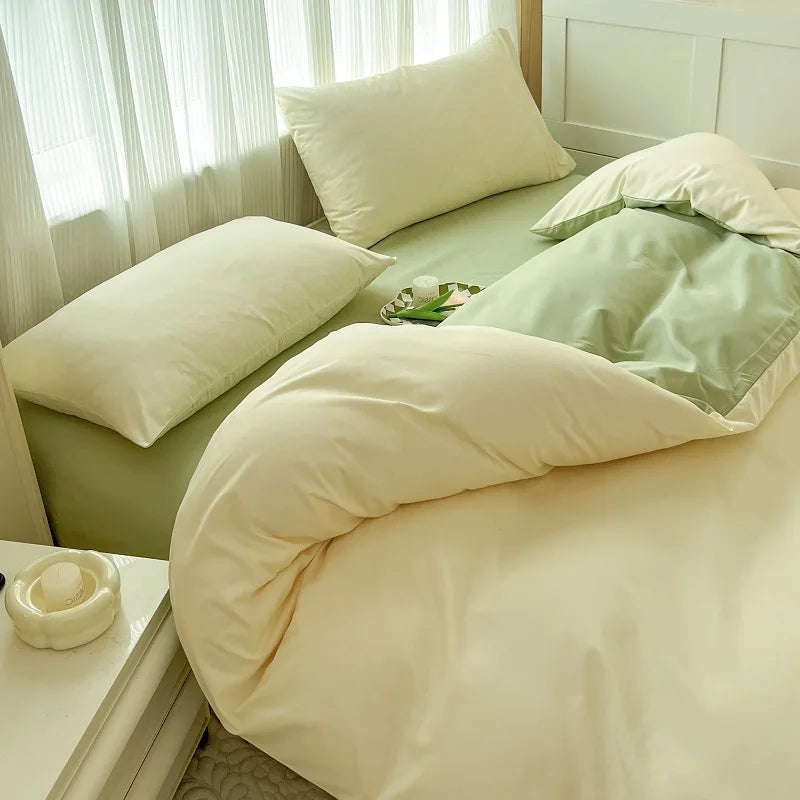 2-side Solid Color Brush Fabric Bed Set- 4 Pieces