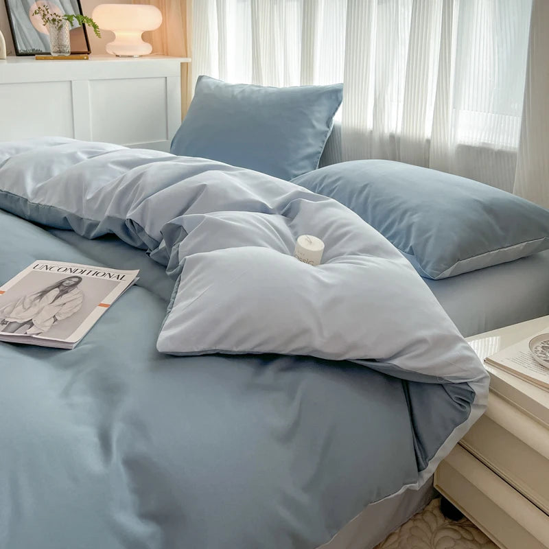 2-side Solid Color Brush Fabric Bed Set- 4 Pieces