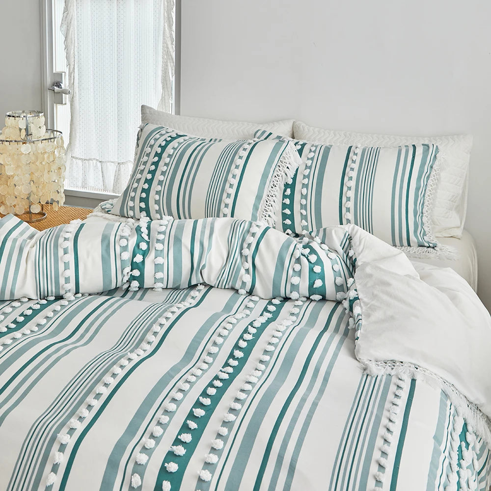 3-Pc Tassel Duvet Cover Set – Soft Polyester, All-Season