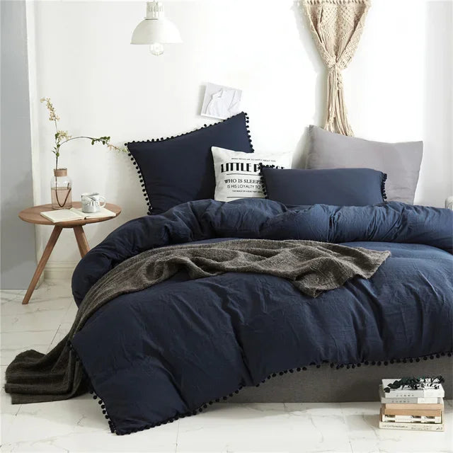 Furball Tassel Duvet Cover Set – King/Queen, Faux Fur, No Sheet