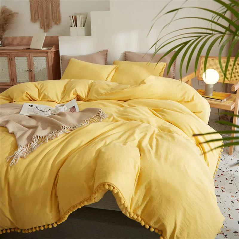 Furball Tassel Duvet Cover Set – King/Queen, Faux Fur, No Sheet