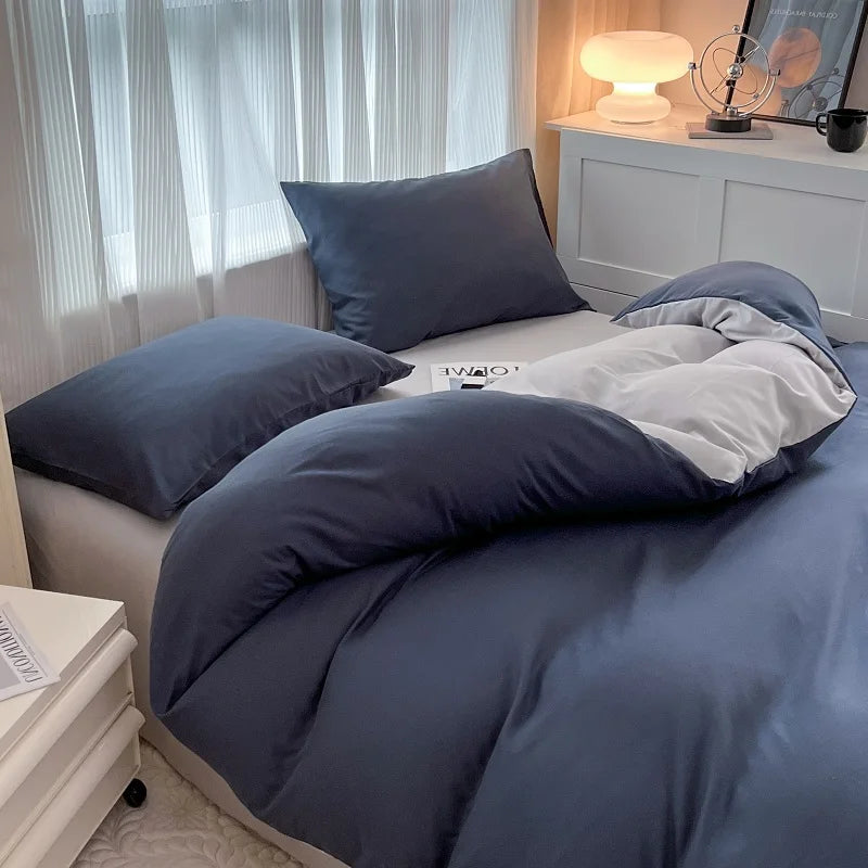 2-side Solid Color Brush Fabric Bed Set- 4 Pieces