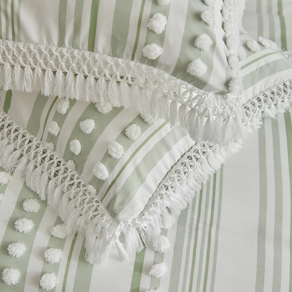 3-Pc Tassel Duvet Cover Set – Soft Polyester, All-Season