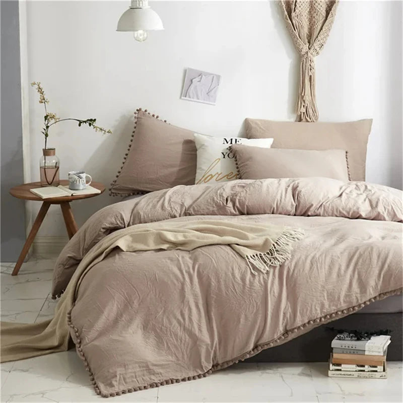 Furball Tassel Duvet Cover Set – King/Queen, Faux Fur, No Sheet