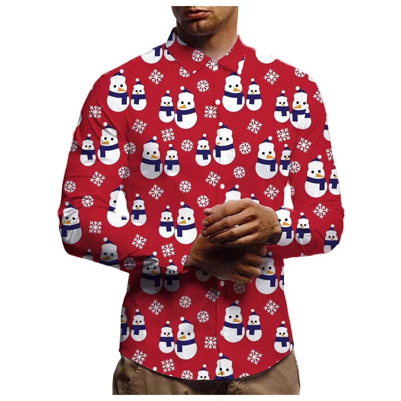 Christmas Theme 3D Printed Men's Button Shirts Fashion