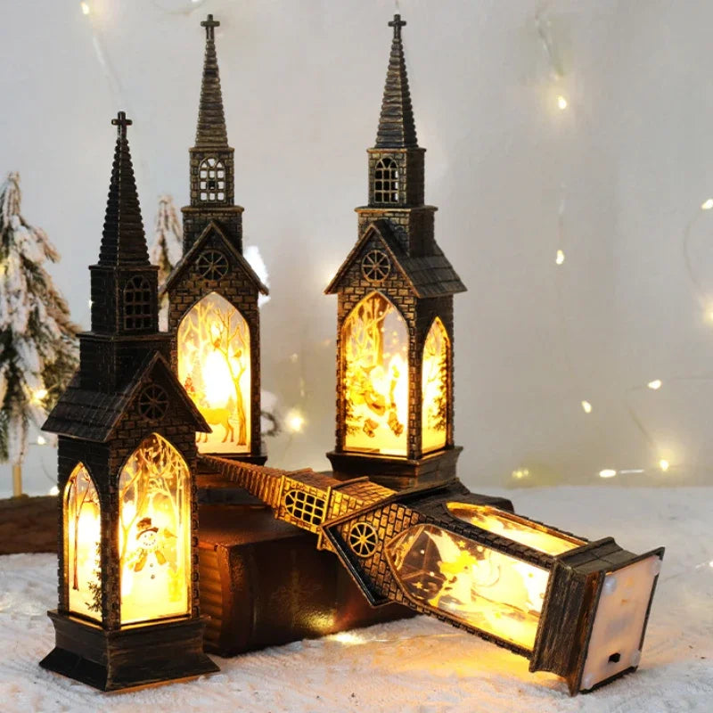 Christmas Decoration LED Electronics Wind Lantern Small Church Ornament