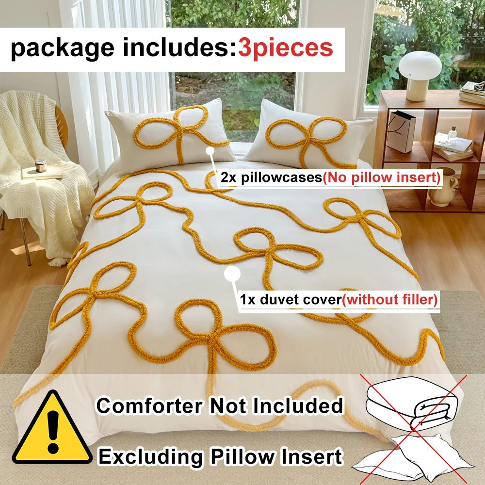 3-piece yellow tufted bowknot bedding cover set