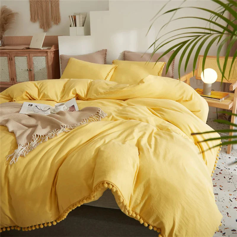 Furball Tassel Duvet Cover Set – King/Queen, Faux Fur, No Sheet