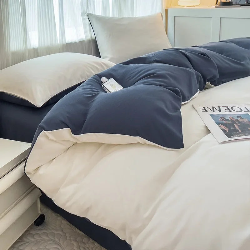 2-side Solid Color Brush Fabric Bed Set- 4 Pieces