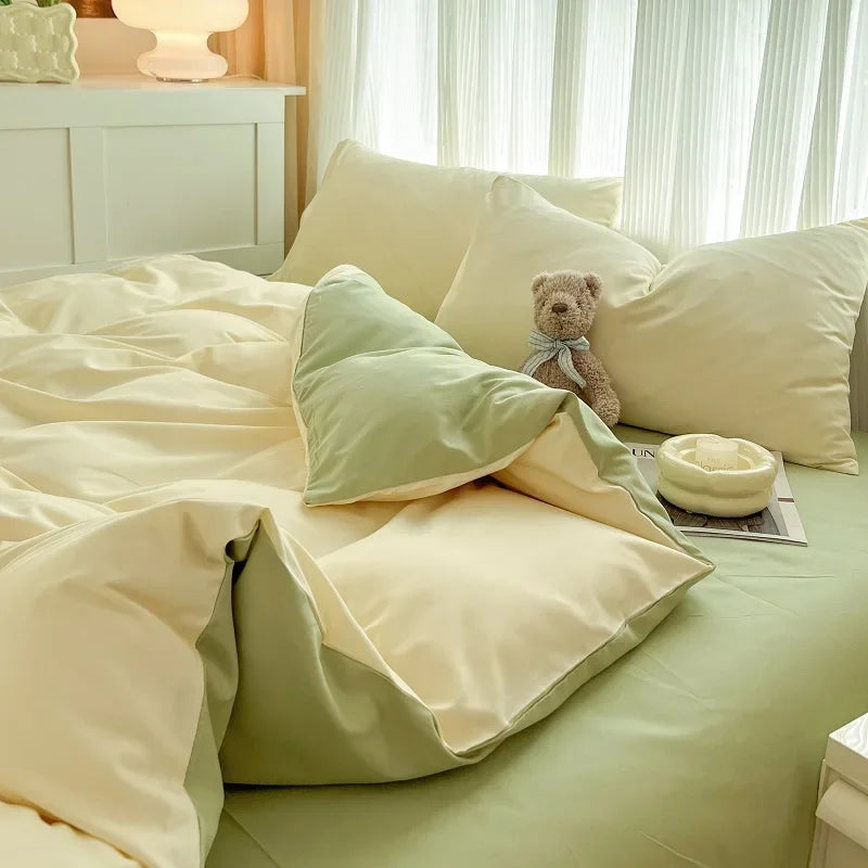 2-side Solid Color Brush Fabric Bed Set- 4 Pieces