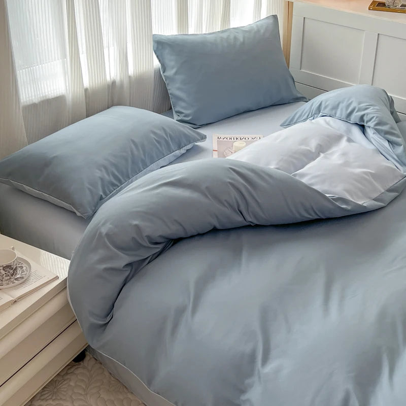 2-side Solid Color Brush Fabric Bed Set- 4 Pieces