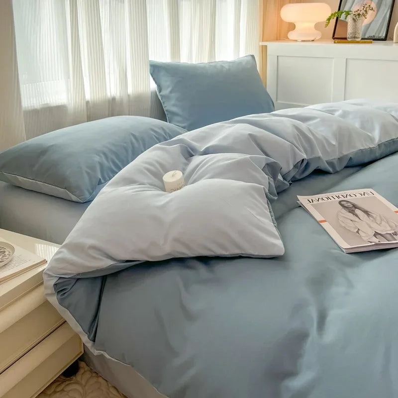 2-side Solid Color Brush Fabric Bed Set- 4 Pieces