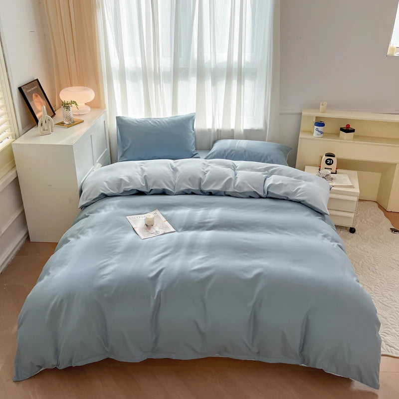 2-side Solid Color Brush Fabric Bed Set- 4 Pieces