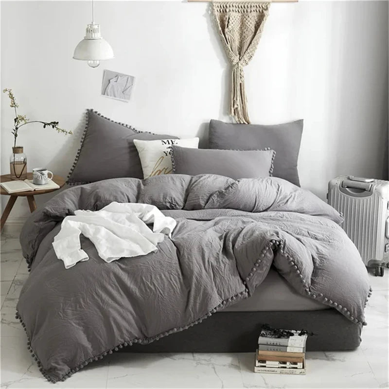 Furball Tassel Duvet Cover Set – King/Queen, Faux Fur, No Sheet