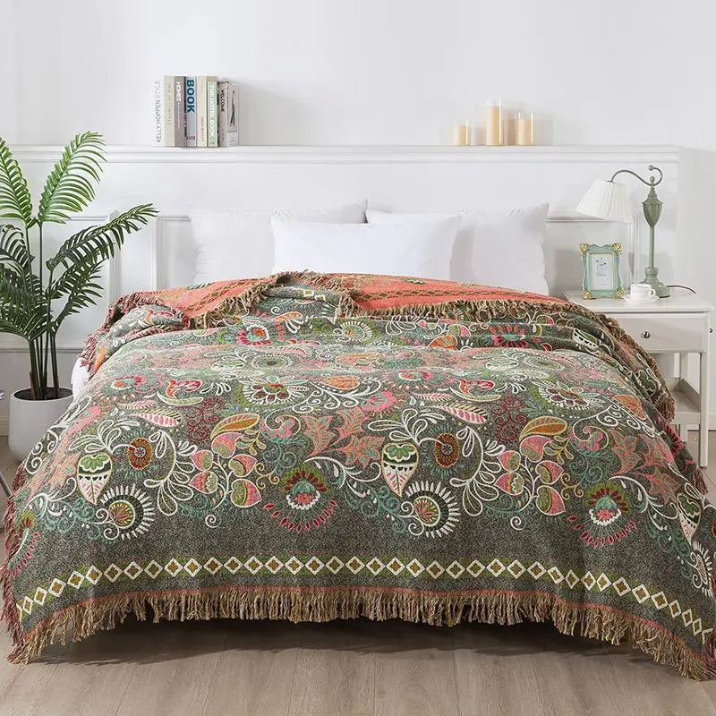 Lightweight Cotton Gauze Tassel Throw (Reversible, 4-Layer)