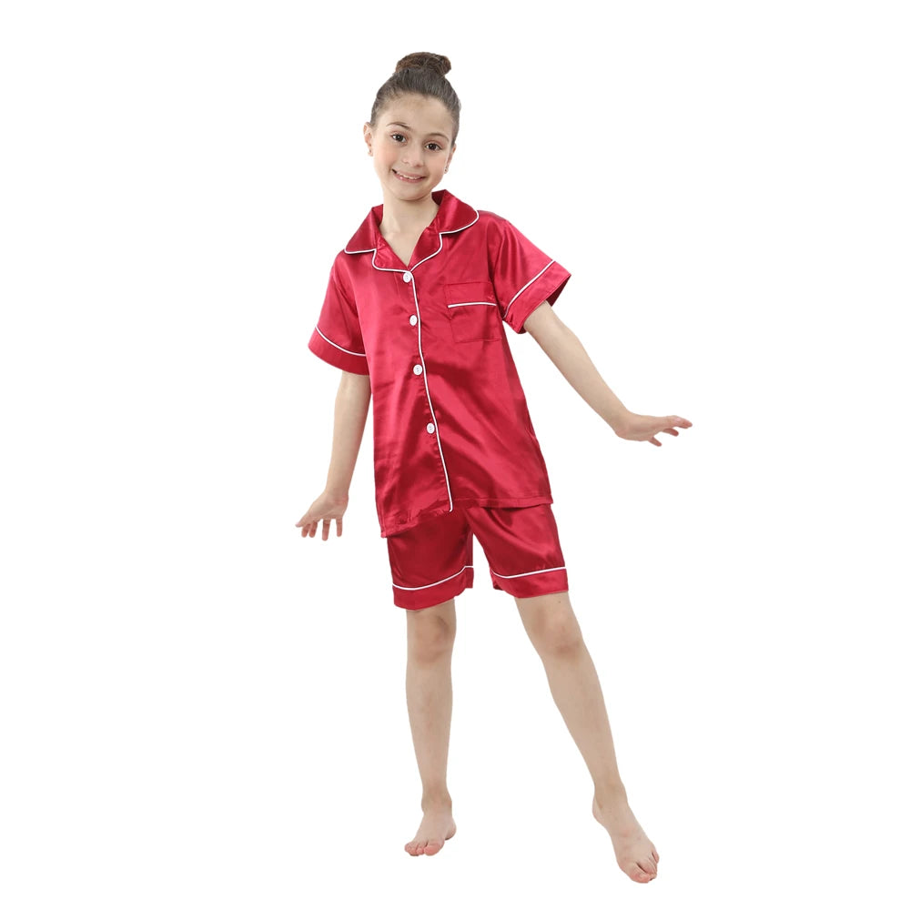 Unisex Christmas  Red Green Gold satin Pajamas 2-13 Years kids