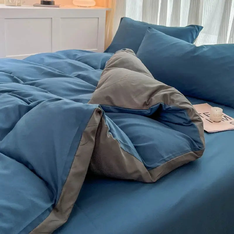 2-side Solid Color Brush Fabric Bed Set- 4 Pieces